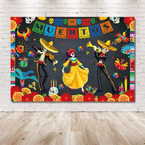 Miniatura 6 de MEHOFOND Telón de fondo del Día de los Muertos de 7 x 5 pies, fiesta mexicana, calavera de azúcar, flores, fondo de fotografía, vinilo Dia De Los