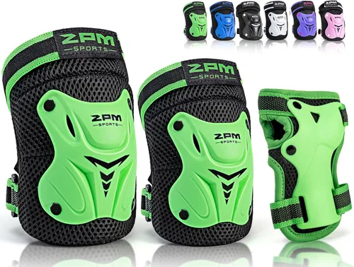 2PM SPORTS Rodilleras para niños, muñequeras y coderas con bolsa de cordón, juego de equipo de protección para niñas y niños, patinaje sobre ruedas,