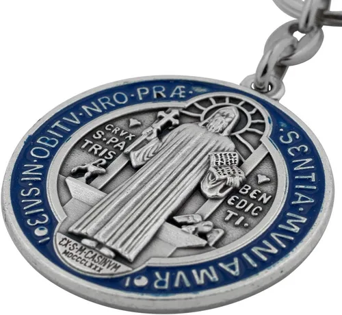 Miniatura 5 de VILLAGE GIFT IMPORTERS Llavero grande de 2 pulgadas con medalla de San Benito, patrón de los estudiantes y Europa, metal plateado con detalles