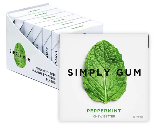 Miniatura 29 de Goma de Mascar Natural Surtida de Simply Gum, sin OGM, Vegana, 6 paquetes (90 piezas), incluye Menta, Canela, Jengibre, Hinojo, Café, Arce