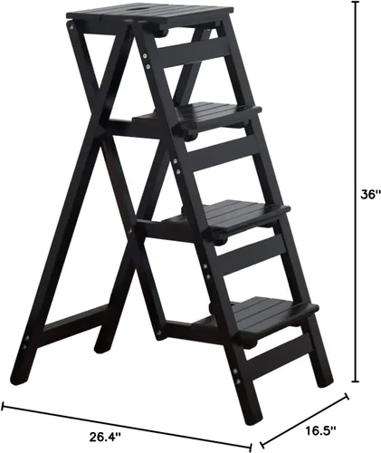 Miniatura 2 de Taburete escalonado, plegable de 4 o 3 escalones, portátil, hecho de madera maciza, tres colores disponibles (4 escalones negro)