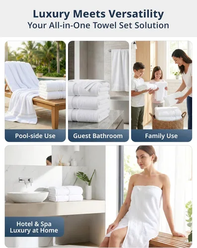 Miniatura 7 de LANE LINEN Juego de 4 toallas de baño 100 % algodón, tecnología exclusiva de cero torsión, toallas blancas grandes (35 x 66 pulgadas), ultra suaves