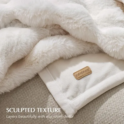 Miniatura 5 de EverGrace - Manta ultra suave de lujo, esponjosa, de pelo de conejo sintético, gruesa, cálida, de burbujas, para cama, mantas reversibles de felpa