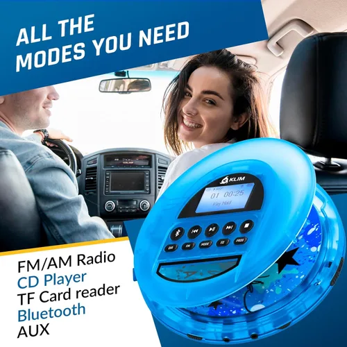 Miniatura 2 de KLIM Nomad Transparente Azul - Reproductor de CD portátil Walkman con batería de larga duración - Incluye auriculares - Discman reproductor de MP3
