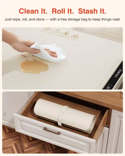 Miniatura 9 de Tapete Calentador para Alimentos, iTRUSOU Bandeja Calentadora Eléctrica Calor Continuo 99H, 7 Configuraciones de Temperatura, Calentamiento Beige