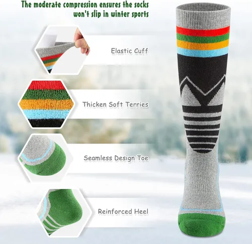 Miniatura 4 de Calcetines de esquí de lana merino para niños, 2 pares/3 pares, cálidos y gruesos, calcetines de nieve OTC para niños y niñas, esquí de invierno