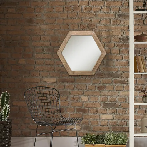 Miniatura 6 de Stonebriar Espejo decorativo de pared hexagonal de 24 pulgadas con marco de madera natural y soporte para colgar adjunto, decoración rústica