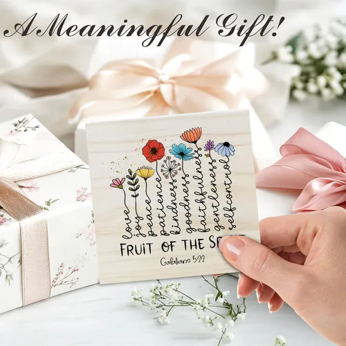 Miniatura 4 de Bloque de madera con texto inspirador, Fruta del Espíritu, flores de acuarela, decoración moderna de mesa de granja para el hogar, oficina, cocina
