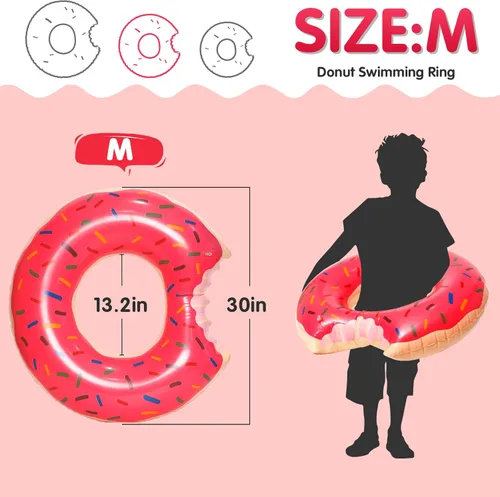 Miniatura 2 de DMAR Flotador de piscina con forma de dona, tubo y anillo para playa y piscina Rosa fresa de 30.0 in