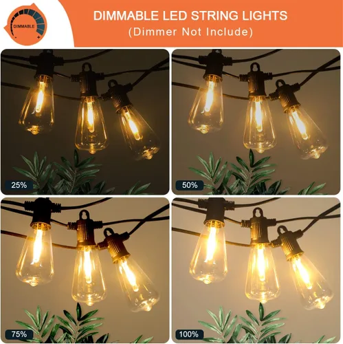Miniatura 3 de Kawaya Guirnalda de luces para patio al aire libre: luz LED de 25 pies para patio exterior con 12 bombillas vintage inastillables - 2700 K regulable