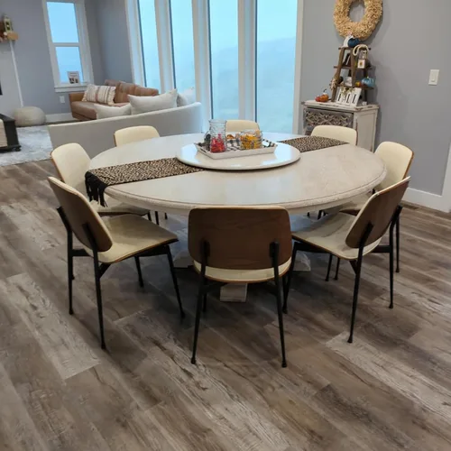 Miniatura 3 de LUNLING Sillas de comedor modernas de mediados de siglo, silla retro beige de piel sintética con asiento tapizado de madera curvada de nogal, patas