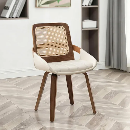 Sillas de comedor de caña – Sillas de comedor modernas de mediados de siglo con marco de madera curvada de nogal, respaldo ergonómico de ratán,
