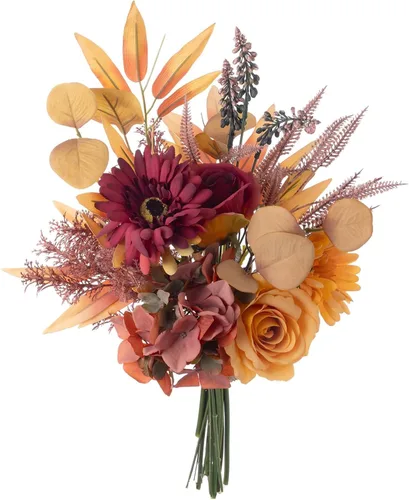 Ramo de flores de seda falsas, centros de mesa de imitación con rosas, gerberas, hortensias, etc., arreglos florales artificiales realistas para