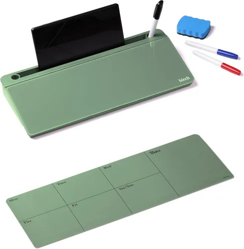 Miniatura 10 de Birch Pizarra blanca de escritorio pequeña – Tablero de borrado en seco de vidrio, almohadilla de escritorio con soporte para teclado