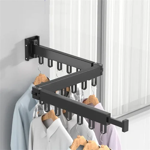 Miniatura 4 de Percha de ropa plegable para montaje en pared, estante de secado de tela retráctil para interiores y exteriores, ahorro de espacio de aluminio