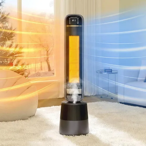 Auertech Combo de calentador de espacio y ventilador de 35 pulgadas, calentador de torre de 1500 W con humidificador, tanque de agua de 1.75 L,