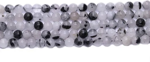 Miniatura 3 de Cuentas sueltas de cuarzo rutilado negro natural, hermosas, de 6 mm, redondas y suaves, aproximadamente 15 pulgadas. Para hacer pulseras, collares