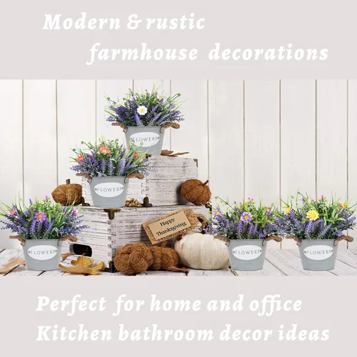 Miniatura 6 de Plantas Falsas Flores de Lavanda Morada Hierba Falsa con Maceta Decoraciones de Fiesta 10" de Alto Planta Artificial Estética para Hogar Oficina