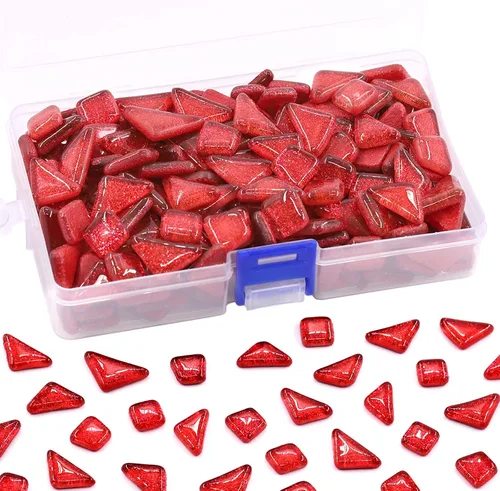 Miniatura 14 de Swpeet Kit surtido de azulejos de mosaico de 1 libra de color naranja brillante, azulejos de mosaico auténticos cuadrados y triangulares, mosaico