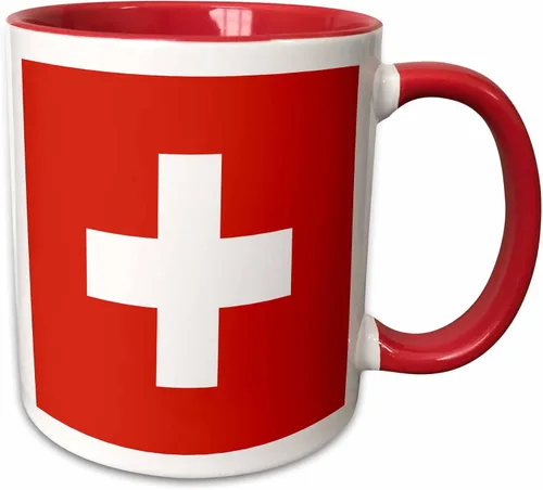 3dRose Bandera de Suiza - Cruz roja y blanca suiza - Europa - país europeo - recuerdo de viaje mundial 11oz taza roja bicolor