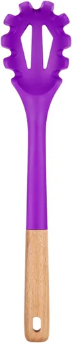 Tenedor de silicona para pasta, servidor de cuchara de fideos resistente al calor, colador de espaguetis sin BPA, 12.8 pulgadas (BERRY)