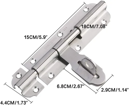 Miniatura 2 de Cerradura de puerta AnBT, resistente acero inoxidable cepillado engrosado, cierre de tornillo de barril deslizante para puerta (7,8")
