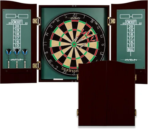 EastPoint Sports Official Size Dart Board Cabinet Set- Easy-Assembly & Complete with 6 Deluxe Steel Tip Darts and Accessories -Premium Darts Set
