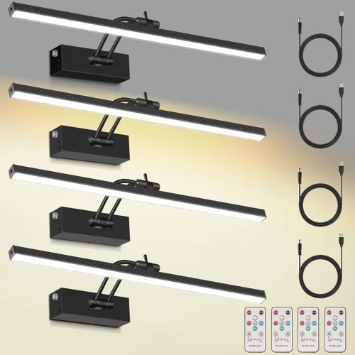 Miniatura 12 de Paquete de 4 luces para cuadros de pared, iluminación de arte de 23 pulgadas para pinturas inalámbricas, batería recargable de 6400mAh operada por