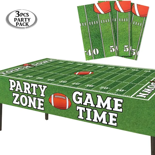 Miniatura 2 de AnapoliZ Mantel de fútbol de plástico Paquete de 3 piezas (54 pulgadas de ancho x 72 pulgadas de largo) Mantel rectangular para mesa de día