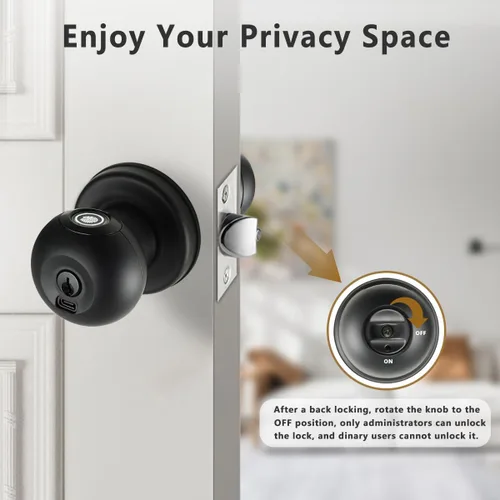 Miniatura 5 de Buoan - Cerradura de puerta de huellas dactilares, perilla inteligente de puerta con cerradura, cerradura de puerta biométrica negra, cerradura