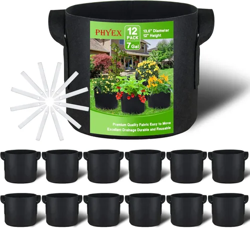 Miniatura 14 de Paquete de 12 bolsas de cultivo no tejidas de 1 galón, macetas de tela de aireación resistentes con asas duraderas, vienen con 12 etiquetas