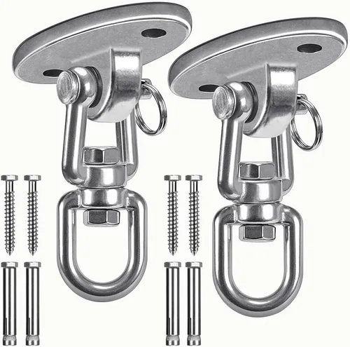 SELEWARE Colgadores de columpio de acero inoxidable para columpio de techo, ganchos giratorios gratuitos para columpio de yoga, columpio para Plata