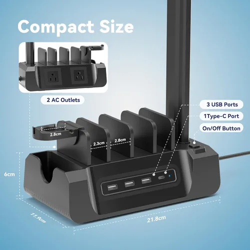 Miniatura 8 de Estación de carga KDD con 6 cables de carga - Estación de carga rápida 6 en 1 para celular con soporte para auriculares y soporte para reloj - 2