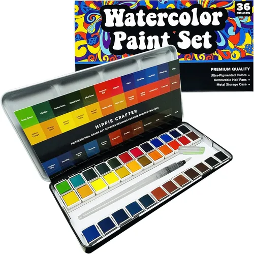 Juego de pintura de acuarela profesional, 36 colores de agua, kit de pintura con paleta y pincel, pinturas de acuarela portátiles para viajes y