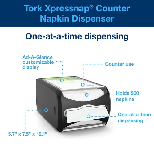 Miniatura 2 de Dispensador de servilletas de mostrador Tork Xpressnap Negro N4, Diseño versátil, Gama Signature, 5.7" x 7.5" x 12.1", 6432000
