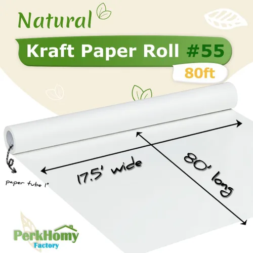 Miniatura 2 de Rollo de papel kraft blanco PerkHomy 17.5" x 960" (80 pies) para envoltura de regalos, ramo de flores, arte, pintura, manualidades, escritura