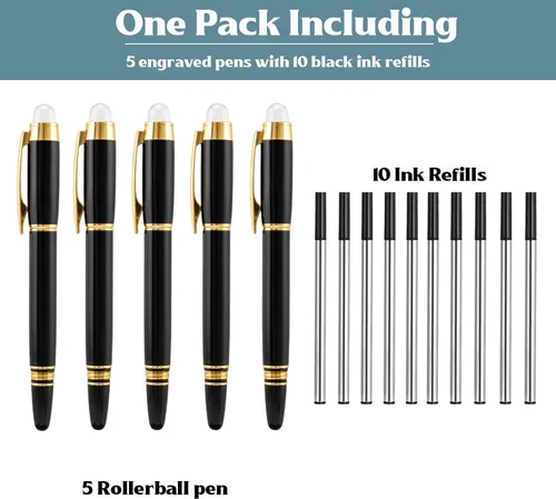 Miniatura 6 de Ancolo Bolígrafos de rodillo personalizados, juego de escritura suave de lujo con punta de cristal, tinta negra, personalizada con tu nombre