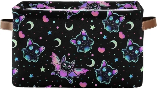 Miniatura 25 de Cesta de almacenamiento sin costuras de Halloween, bolsa organizadora plegable de tela de calabaza amarilla con asas, 15 x 11 x 9.5 pulgadas