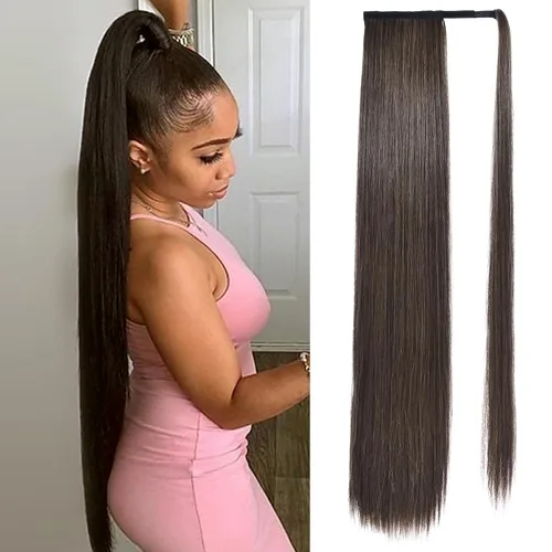 Miniatura 24 de SEIKEA Extensión de cola de caballo con clip alrededor del cabello lacio para mujer (12 pulgadas, negro)
