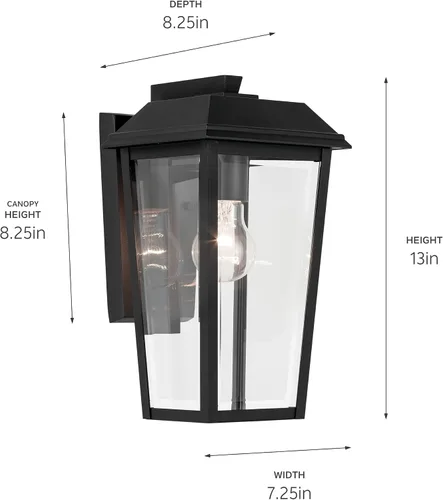 Miniatura 2 de Kichler Mathus 59118BKT - Lámpara de pared tradicional para exteriores, con textura negra, de lujo, con vidrio transparente, para paredes