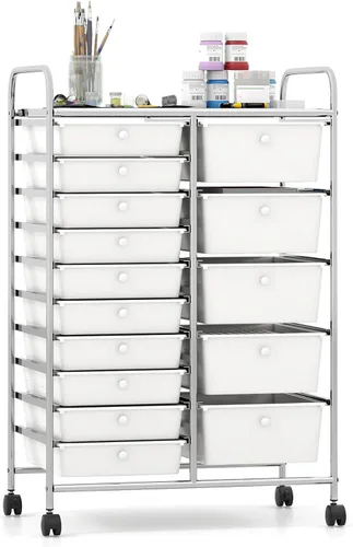 Miniatura 25 de Giantex - Carrito de almacenamiento rodante con 10 cajones con ruedas, asa, cajones removibles, unidad de almacenamiento organizadora móvil, carrito