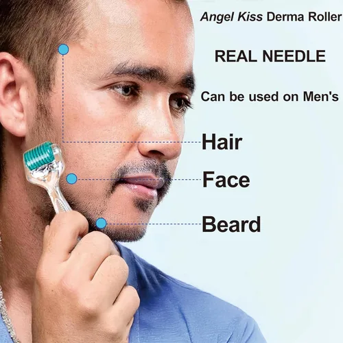 Miniatura 5 de Angel Kiss Real Needles - Rodillo Derma para rostro, cuerpo y cuero cabelludo, 192 microagujas individuales de acero inoxidable de 0.012 in, rodillo
