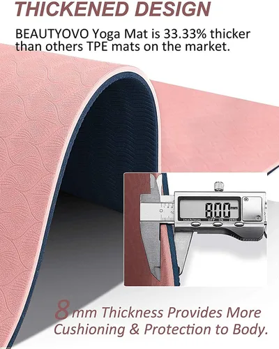 Miniatura 3 de Tapete de yoga con correa, 1/3 pulgadas extra gruesa, de doble cara, antideslizante, tapetes profesionales de TPE para mujeres y hombres, tapete