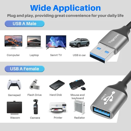 Miniatura 5 de Divisor USB 3.0 de 1 en 4 salidas Cable adaptador Y de 1 pie, cable de extensión USB-A 3.0 macho de 5 Gbps a cuatro 4 hembras, 4 USB tipo A USB A