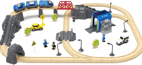 Miniatura 6 de Juego de pistas de tren de madera con pilas, juguete de alta velocidad para niños de 3, 4, 5 años, acoplamientos magnéticos para niños y niñas