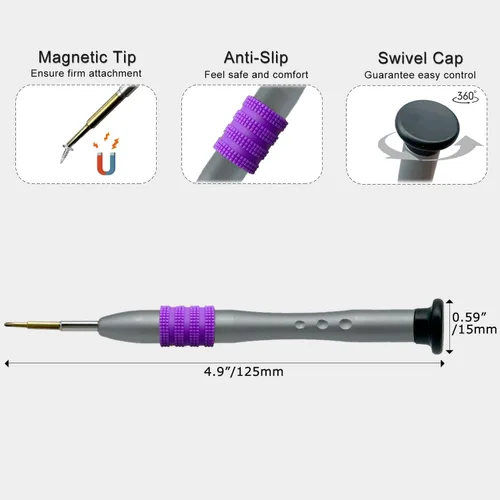 Miniatura 3 de Destornillador Phillips de precisión de 0.047 in, punta de acero magnética S2, tapa giratoria libre, agarre antideslizante, compatible con tornillo