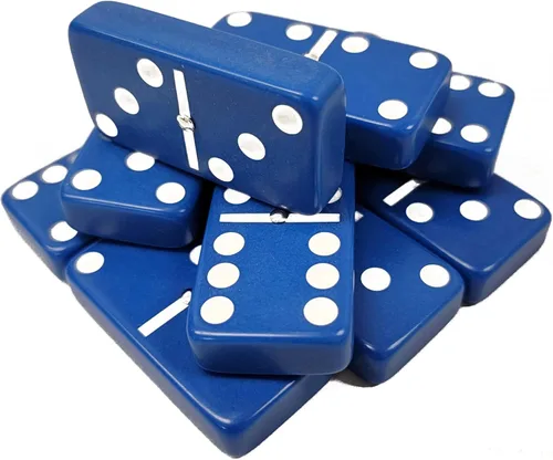 Miniatura 3 de Marion Dominó doble 6 azul de tamaño jumbo de torneo profesional con giradores en elegante caja de terciopelo negro.