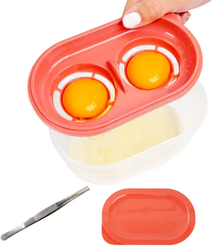 Juego de separadores de huevos 4 en 1 de lujo, separador doble de clara de huevo con galleta para huevos incorporada, tapa para contenedor de