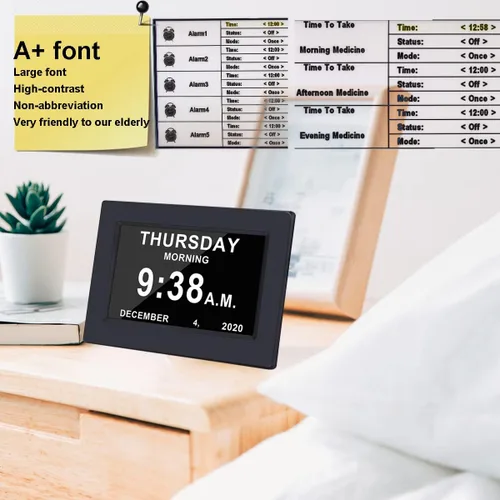 Miniatura 3 de AINFTIME Reloj DST con día y fecha para ancianos, 3 pantallas, calendario digital, alarma, día, demencia, Alzheimer, reloj con pantalla extragrande