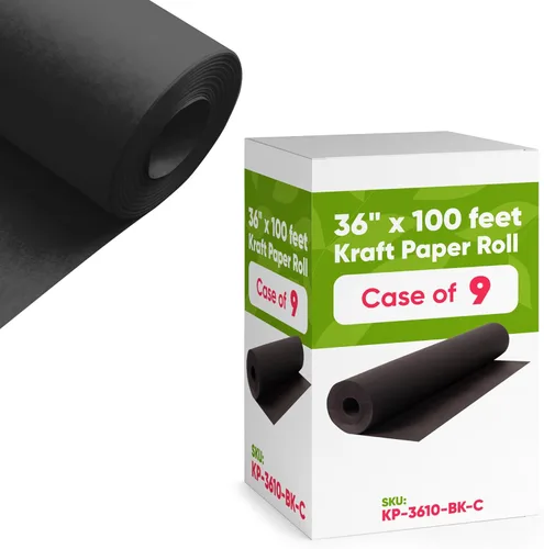 Papel kraft negro de 36 x 1200 pulgadas (100 pies) (caja de 9 rollos), 45 libras de grosor, papel kraft para la escuela, papel de color artístico,